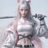 【哲风壁纸】女武士 武士刀 猫女