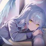Konachan.com 385157 angel beats! close feathers gray hair kanda done long hair ponytail school unifo
